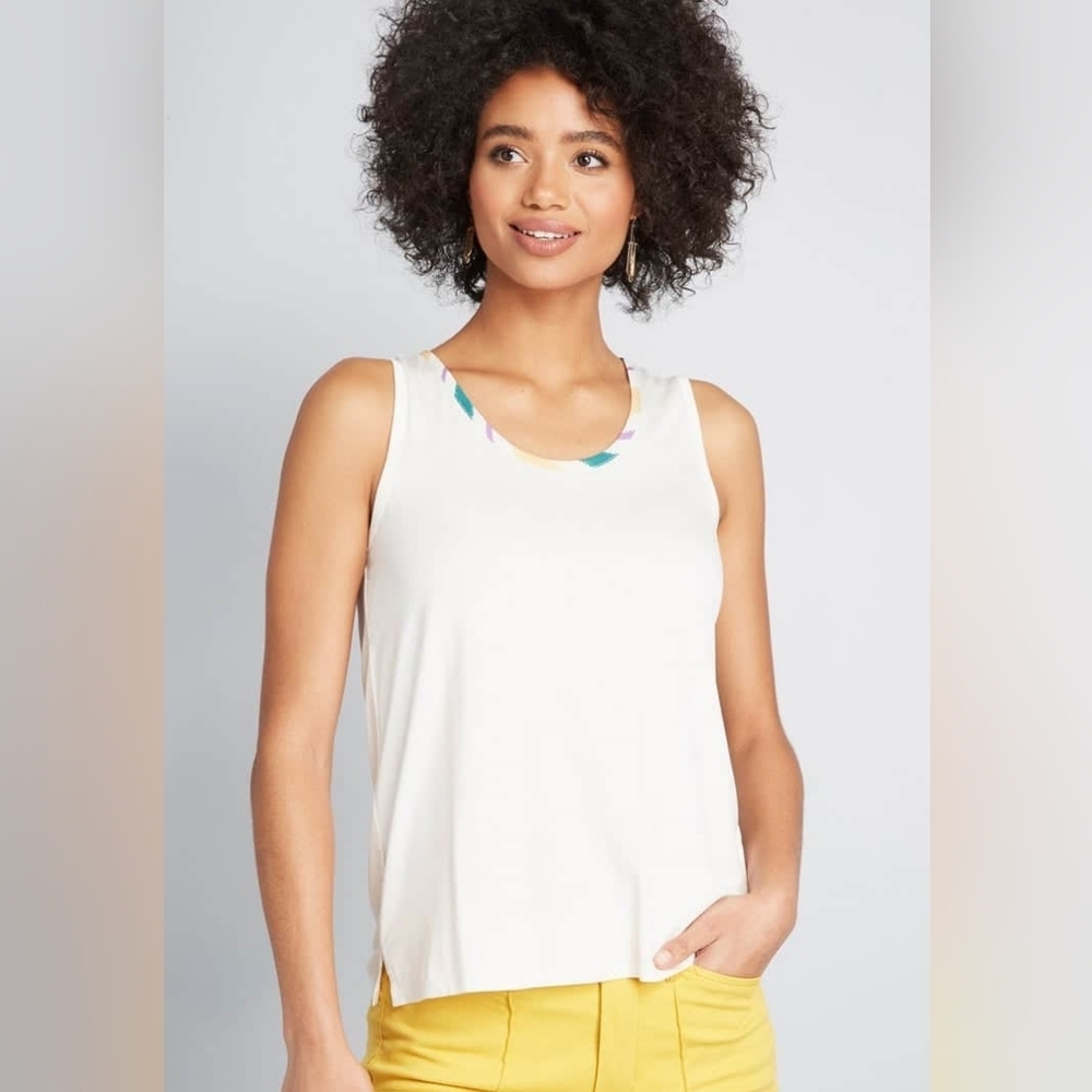 NWT ModCloth Contrast In Action Cream Knit Feminine Summer Tank Top Size XS